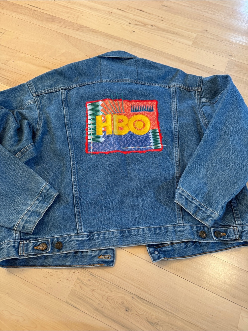 Vintage 90s HBO denim jacket-Embroidered-Unisex-L